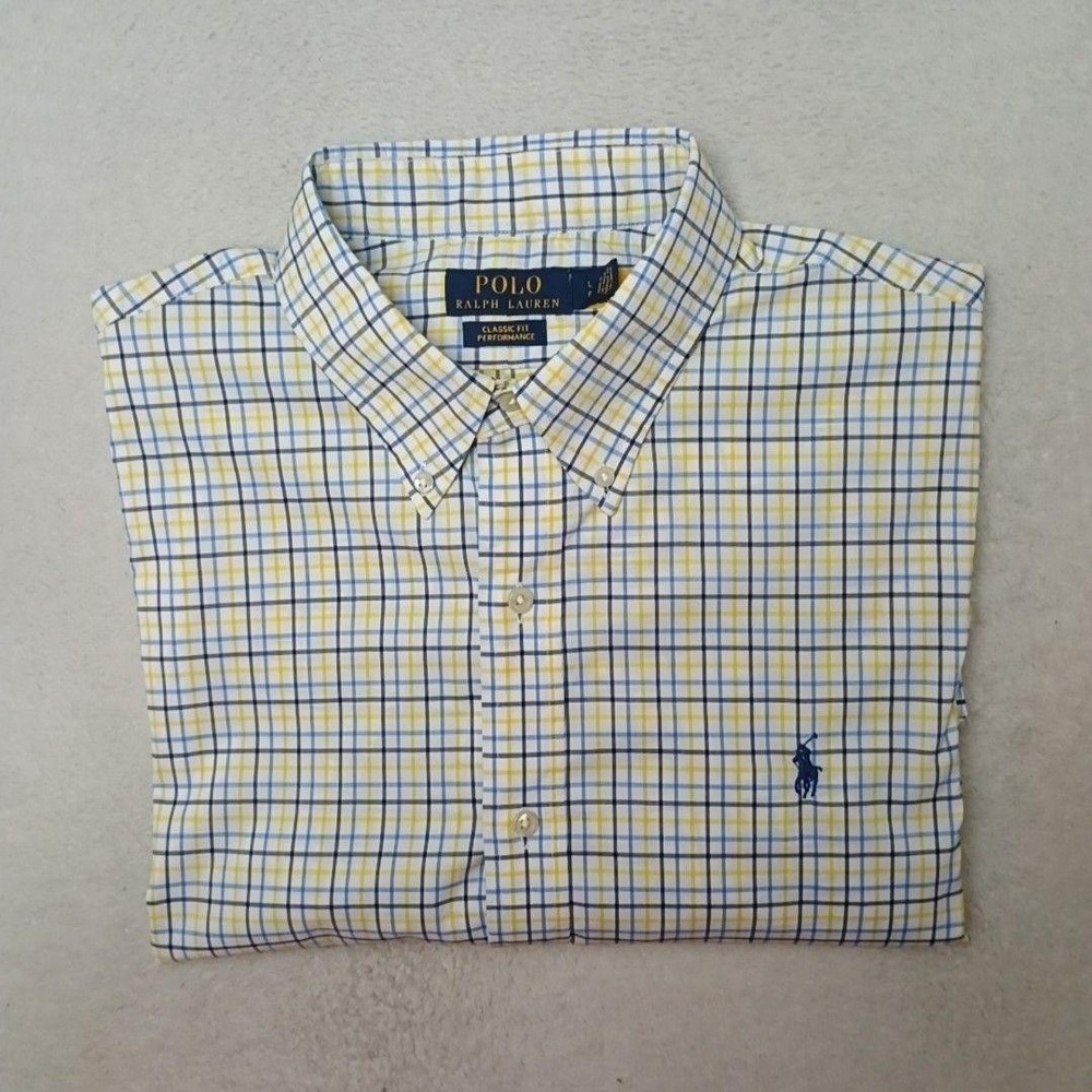 Polo Ralph Lauren Shirt Mens L White Plaid Performance Button-Up Classic Stretch